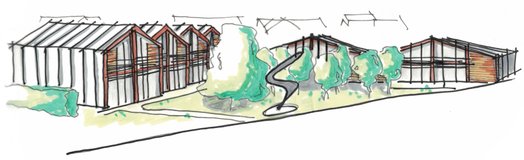 OID architectuur | Schets 12 betaalbare woningen voor starters en senioren met gezamenlijke tuin